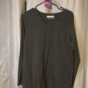 Zenana Long Sleeve V-neck Gray Top